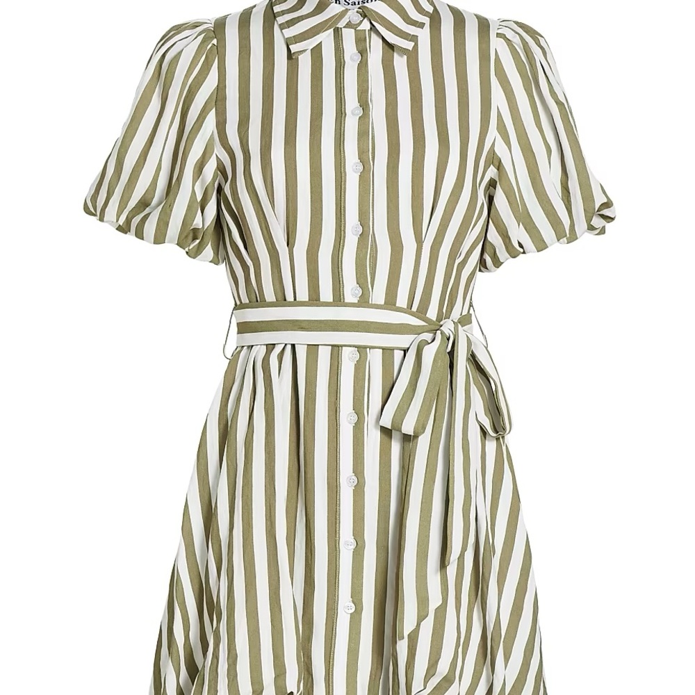 En Saison Olive and White Striped Mini Dress
